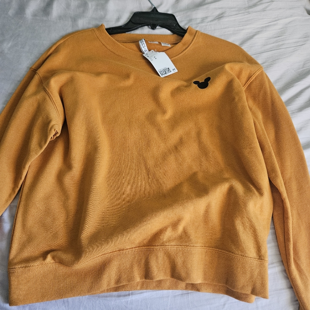 NEW H&M DIVIDED Mustard Sweater with Mickey Mouse Logo, Medium